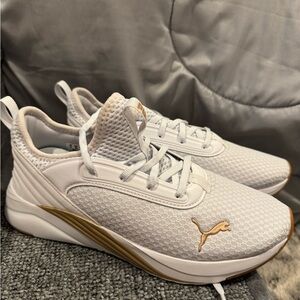 Puma White and Gold Athletic Sneakers